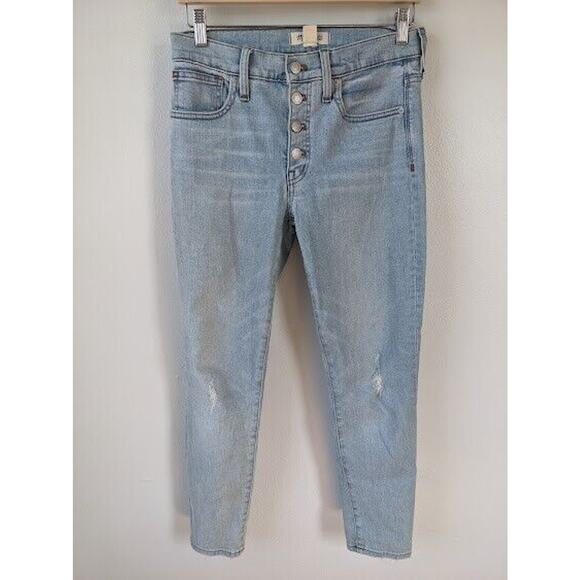 Madewell Womens Sz 27 High Rise Skinny Jeans Light Blue Wash Button Fly Stretch - Picture 2 of 8